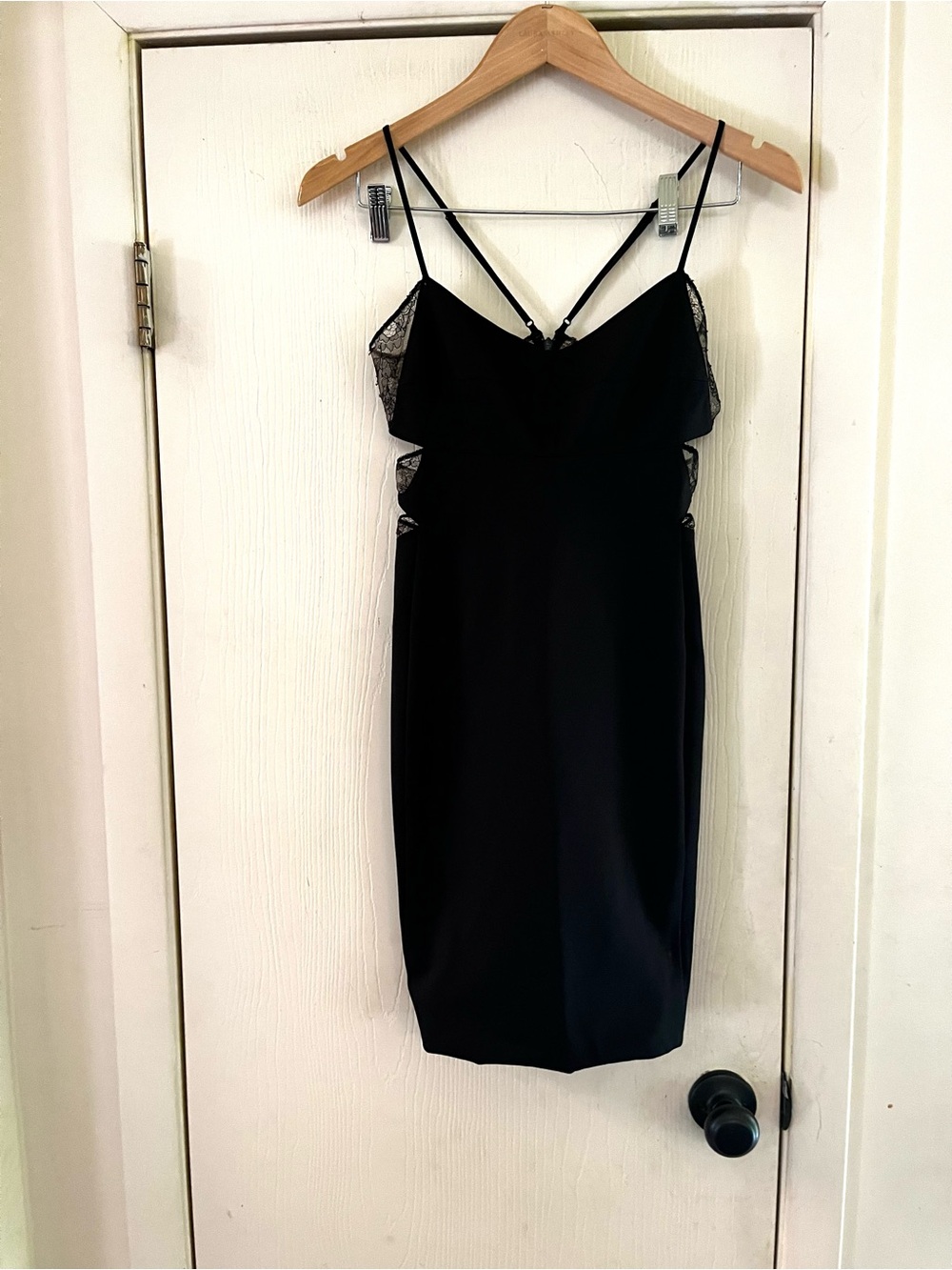 Noam Hanoch Black Wedding Guest Lace Sexy Bodycon Silk Lined Cut Out Dress 0